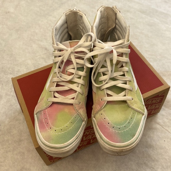 Girls Sk8-Hi Zip Vans - Size 3.0 Youth; Rainbow Suede Pastel - Picture 2 of 12